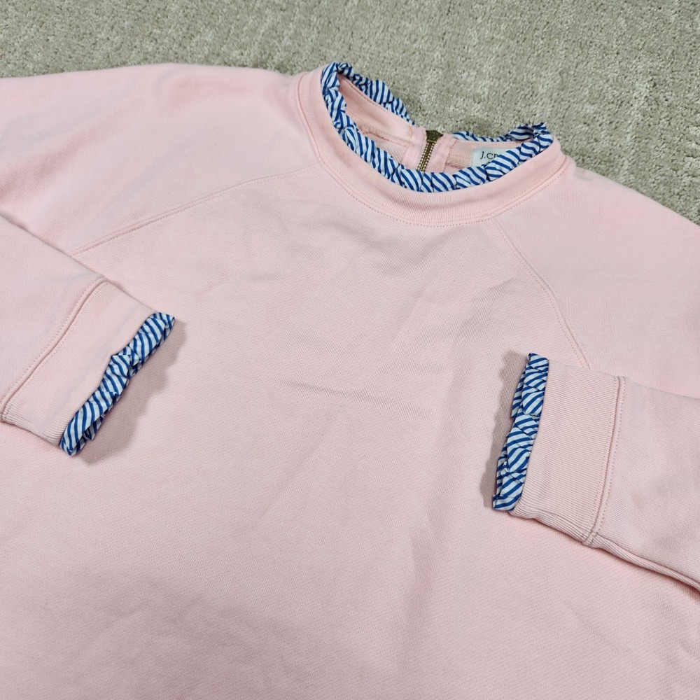 J Crew Sweater Women Medium Ruffle Neck French Terry Cotton Pink Preppy